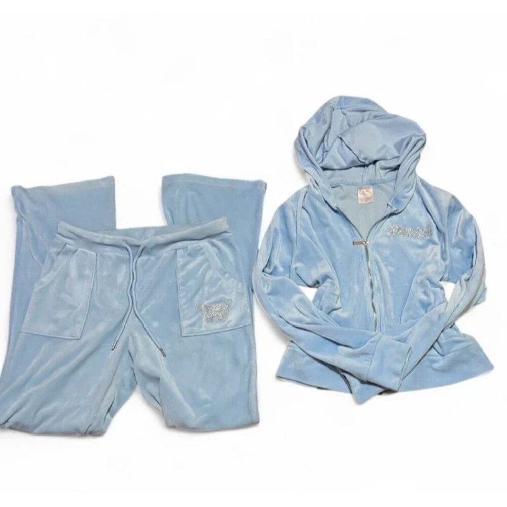 Baby Blue No Boundaries Y2K Velour Tracksuit Set